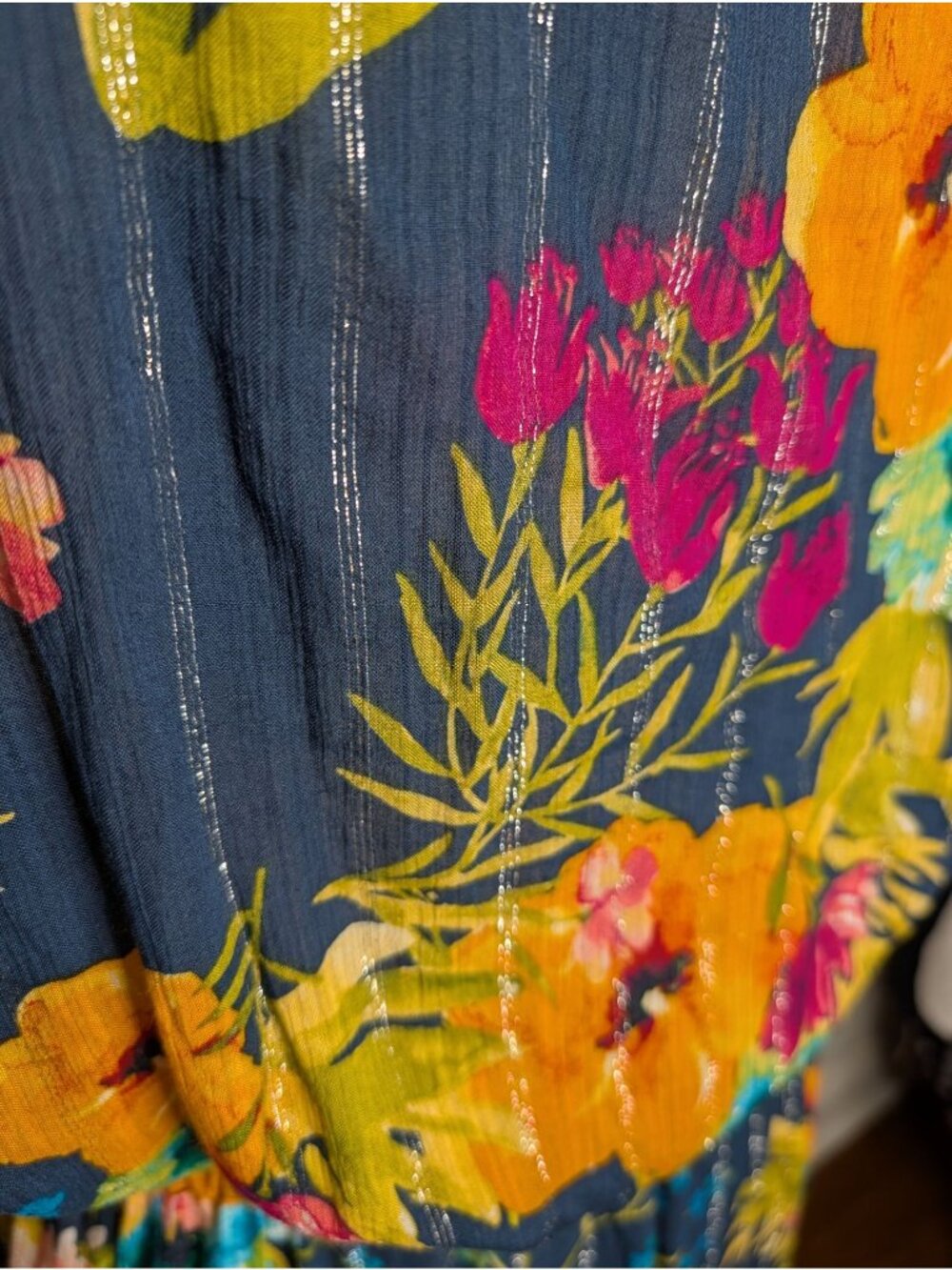 Cult Of Design Floral Maxi Dress 1X With Metallic Gold Threads Shark Bite Hem 3/ - Picture 9 of 14